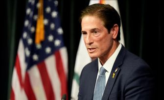 Los Angeles County District Attorney Nathan J. Hochman speaking at a press conference.
