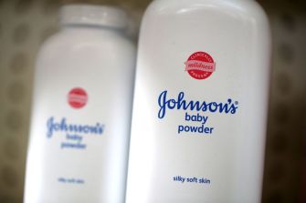 Bottles of Johnson's baby powder on display.