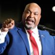 Mark Robinson, North Carolina's Republican gubernatorial candidate, speaking passionately at an event. Mark Robinson, North Carolina's Republican gubernatorial candidate, speaking passionately at an event.
