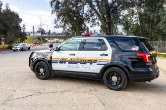 A Riverside County Sheriff's vehicle parked at a location, showcasing the department's branding and logo.