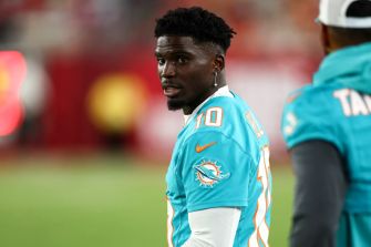 Tyreek Hill, a wide receiver for the Miami Dolphins, on the field during a game.