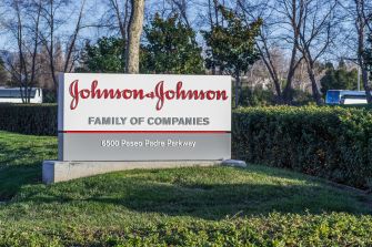Signage for Johnson & Johnson, indicating its corporate identity and location.