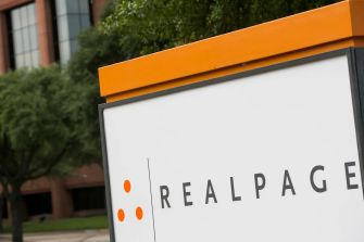 Signage of RealPage, a real estate software company, outside their office building.