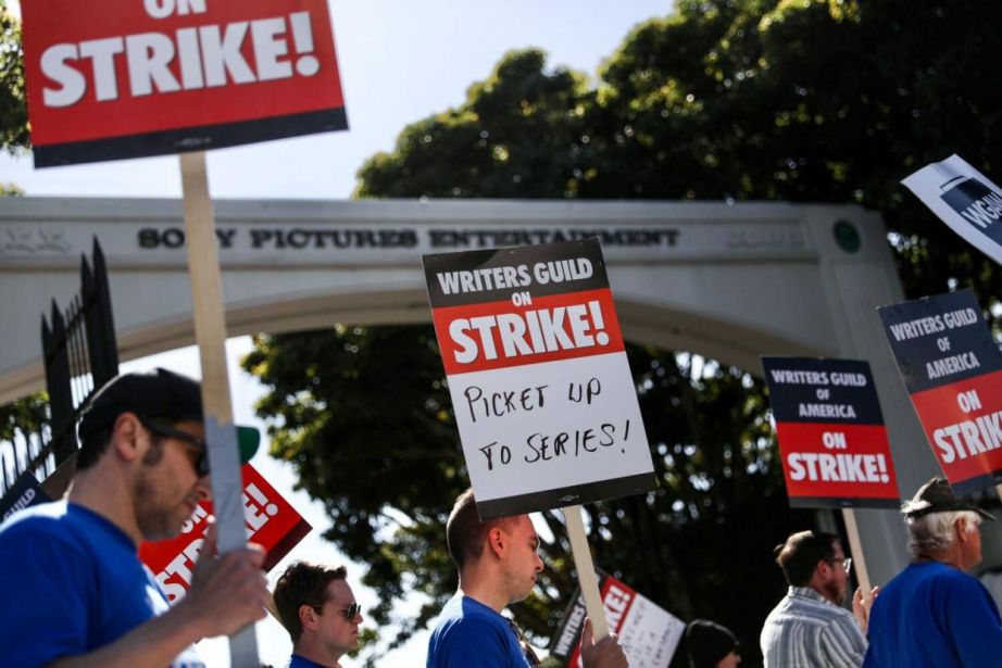 Writers Guild of America members walk in front of Sony Pictures (Jay L. Clendenin / Los Angeles Times via AOL)