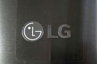 LG logo on a refrigerator door.