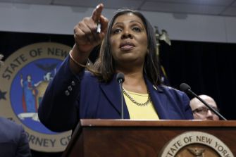 New York Attorney General Letitia James speaking during a press conference.