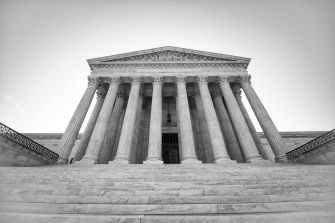 The U.S. Supreme Court building with its iconic columns and steps.