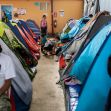 Interior view of a temporary shelter with tents where asylum seekers are accommodated. Interior view of a temporary shelter with tents where asylum seekers are accommodated.