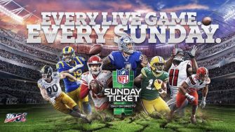 Promotional image for NFL Sunday Ticket featuring multiple players and the slogan "Every Live Game. Every Sunday."