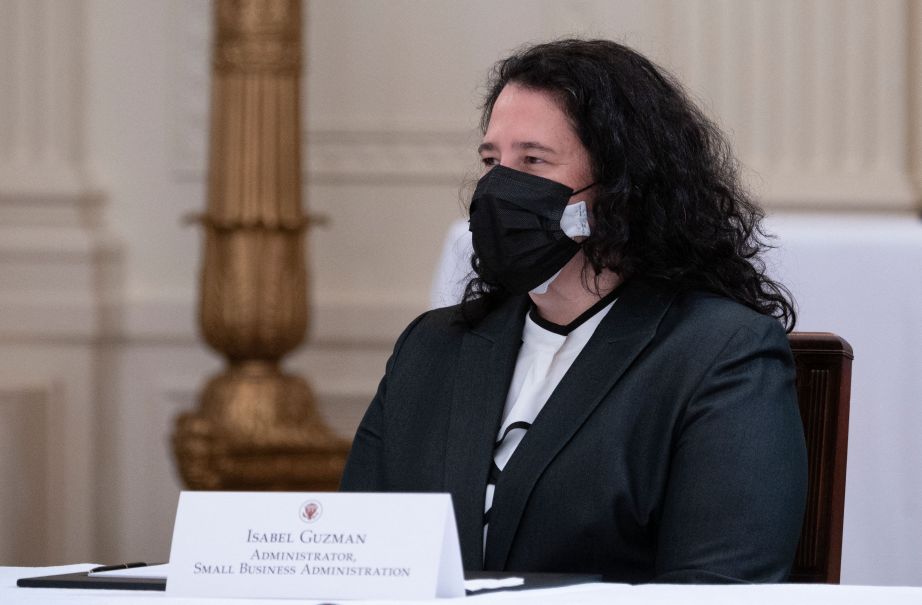 Small Business Administration chief Isabel Guzman attends a Cabinet meeting with President Joe Biden in the East Room of the White House in Washington, D.C., on April 1, 2021. (ANDREW CABALLERO-REYNOLDS/AFP/Getty Images)