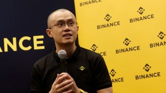 Changpeng Zhao, former CEO of Binance, speaking during a press event.