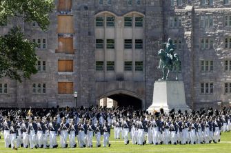 A ceremonial event at the United States Military Academy at West Point, featuring cadets in uniform.