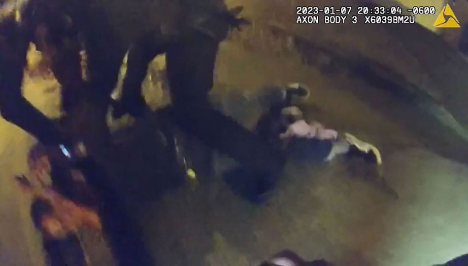 In this still from video released by the City of Memphis, officers from the Memphis Police Department beat Tyre Nichols on a street corner. (City of Memphis)