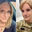 A split image featuring a transgender veteran, Jo Ellis, on the left in casual attire and on the right in military uniform. A split image featuring a transgender veteran, Jo Ellis, on the left in casual attire and on the right in military uniform.