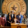 Texas House Democrats gathered at a legislative press conference, expressing their opposition to a restrictive voting bill. Texas House Democrats gathered at a legislative press conference, expressing their opposition to a restrictive voting bill.