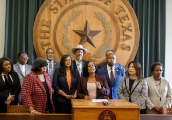 Texas House Democrats gathered at a legislative press conference, expressing their opposition to a restrictive voting bill.