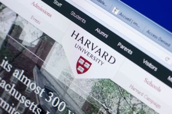 Harvard University website interface with university branding and navigation options.