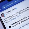 A close-up of a smartphone screen displaying a Facebook post by Donald J. Trump discussing concerns about mail-in voting and election integrity. A close-up of a smartphone screen displaying a Facebook post by Donald J. Trump discussing concerns about mail-in voting and election integrity.