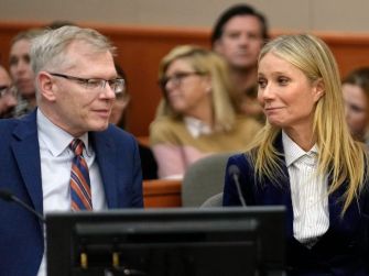 Gwyneth Paltrow sitting in court during her trial against Dr. Terry Anderson, who sued her for allegedly causing a skiing collision.