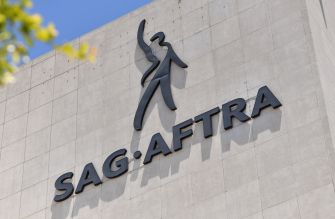 SAG-AFTRA logo displayed on a building exterior.
