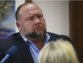 Alex Jones during a court hearing related to the Sandy Hook school shooting defamation case.