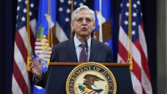 Attorney General Merrick Garland delivering remarks about the DOJ's new task force, KleptoCapture, aimed at sanctioning Russian oligarchs.