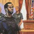 Courtroom sketch of Sean Combs standing with legal counsel as he faces charges in a federal case. Courtroom sketch of Sean Combs standing with legal counsel as he faces charges in a federal case.