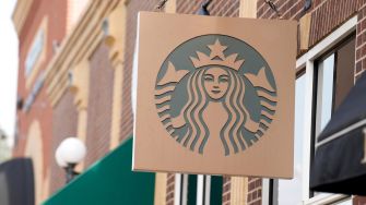 Signage of a Starbucks storefront featuring the brand's logo.