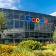 Google's headquarters with a large Google logo on the building exterior. Google's headquarters with a large Google logo on the building exterior.