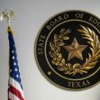 Seal of the Texas State Board of Education with flags in the background. Seal of the Texas State Board of Education with flags in the background.