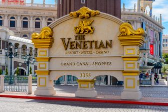 Sign of The Venetian resort and casino in Las Vegas.