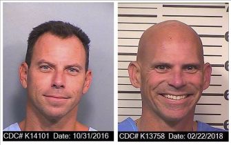 Mugshots of Erik and Lyle Menendez, the brothers convicted of murdering their parents in 1989, showcasing their appearances at different times during incarceration.