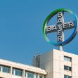 Bayer company logo on a building with a clear blue sky in the background. Bayer company logo on a building with a clear blue sky in the background.
