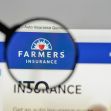 Farmers Insurance logo displayed on a computer screen under a magnifying glass. Farmers Insurance logo displayed on a computer screen under a magnifying glass.
