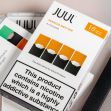 Juul e-cigarette products and packaging featuring mango nectar flavor. Juul e-cigarette products and packaging featuring mango nectar flavor.