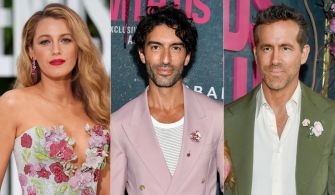 An image featuring actors Blake Lively, Justin Baldoni, and Ryan Reynolds at various events.