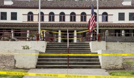Caution tape surrounds the Madison Hall of Pathway Home following the deadly shooting of three female Pathway employees on March 10, 2018 in Yountville, Ca
