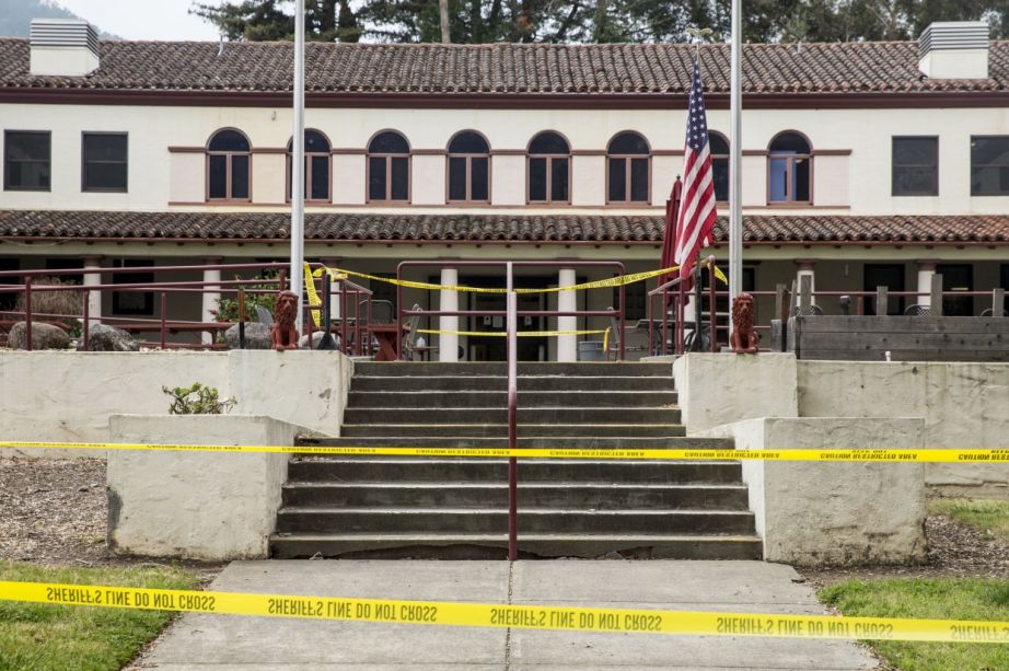 Caution tape surrounds the Madison Hall of Pathway Home following the deadly shooting of three female Pathway employees on March 10, 2018 in Yountville, Ca