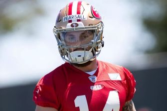 Ricky Pearsall, rookie wide receiver for the San Francisco 49ers, during practice.