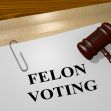 An image depicting a gavel resting on a sheet of paper with the text "FELON VOTING," symbolizing the issue of voting rights for felons in Florida. An image depicting a gavel resting on a sheet of paper with the text "FELON VOTING," symbolizing the issue of voting rights for felons in Florida.