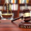 A gavel and scale symbolizing gun laws on a wooden surface, with a blurred background of bookshelves. A gavel and scale symbolizing gun laws on a wooden surface, with a blurred background of bookshelves.
