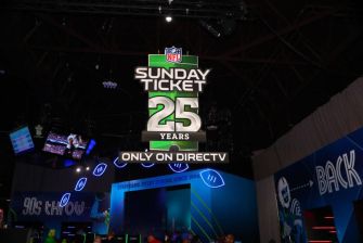 Logo celebrating 25 years of NFL Sunday Ticket, exclusively on DirecTV.