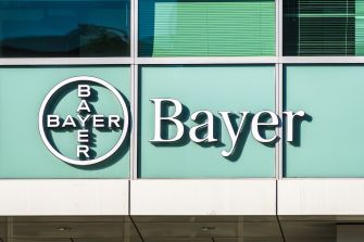 Bayer company logo displayed on a building exterior.