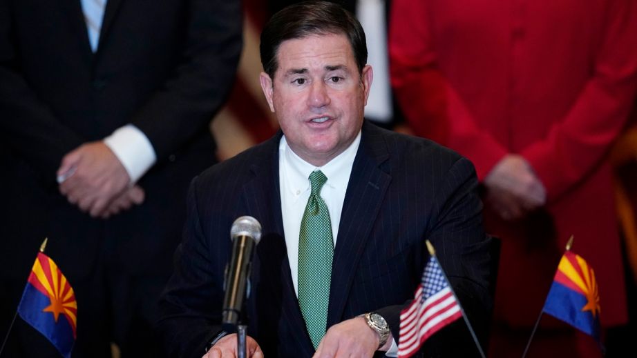 April 15, 2021, file photo, Arizona Republican Gov. Doug Ducey speaks during a bill signing in Phoenix.