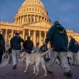A group of law enforcement officers with a dog approach the Capitol building during heightened security measures leading up to the inauguration. A group of law enforcement officers with a dog approach the Capitol building during heightened security measures leading up to the inauguration.