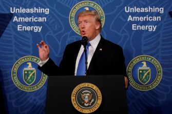President Donald Trump speaking at an event regarding energy policy.
