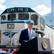 President Biden speaking at an Amtrak station, promoting his administration's infrastructure plan. President Biden speaking at an Amtrak station, promoting his administration's infrastructure plan.