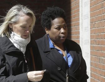 Niki Williams, a former exam administrator, leaving court after being sentenced for her involvement in the college admissions scandal.