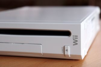 Close-up of a Nintendo Wii gaming console.