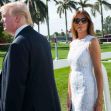 Two individuals outdoors, with palm trees in the background; one wearing sunglasses and a white dress, while the other is dressed in a suit. Two individuals outdoors, with palm trees in the background; one wearing sunglasses and a white dress, while the other is dressed in a suit.